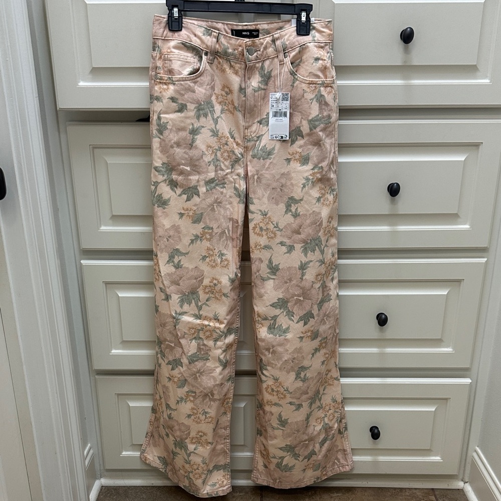 NWT Mango Peach and Green Patterned jeans